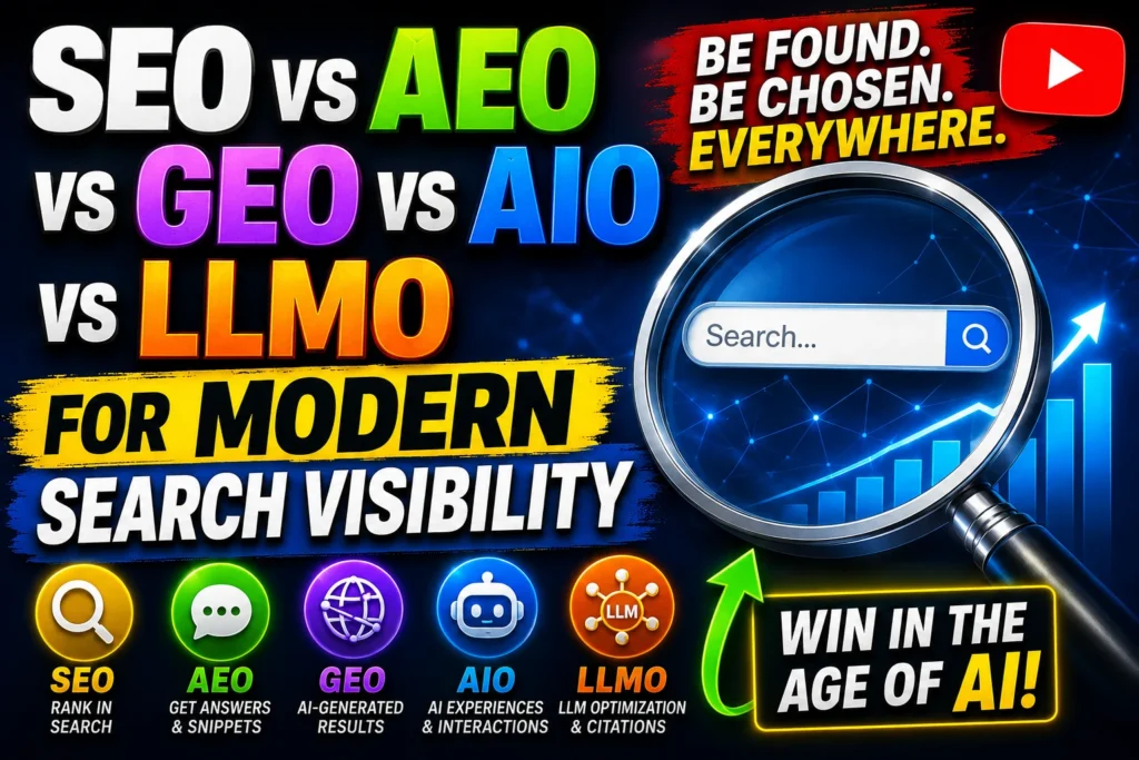 SEO vs AEO vs GEO vs AIO vs LLMO Explained in 2026