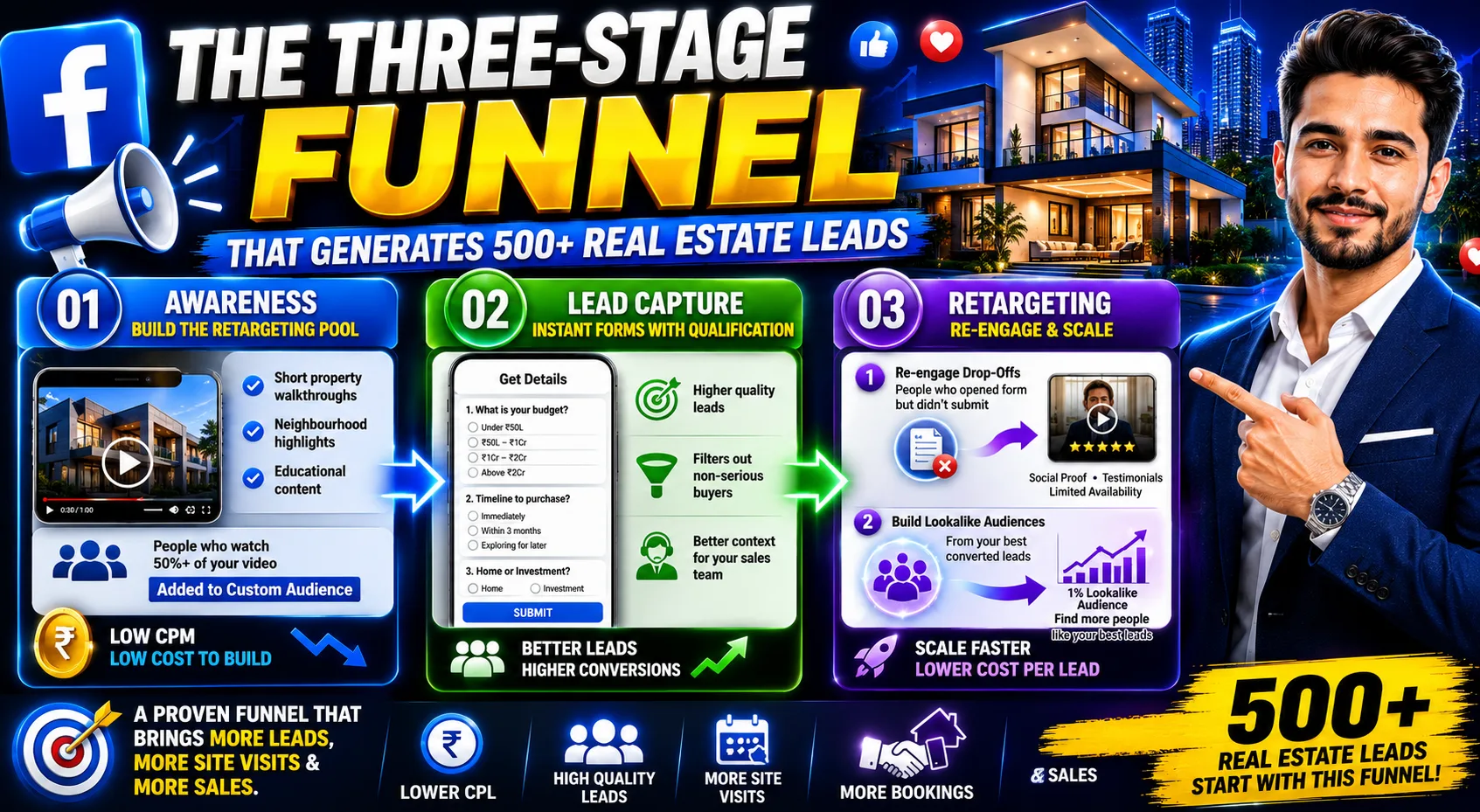 Facebook Ads for Real Estate: How I Generated 500+ Leads the three stage funnel i built